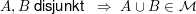 $ A,B\mbox{ disjunkt }\ \Rightarrow\ A\cup B\in\mathcal{M} $